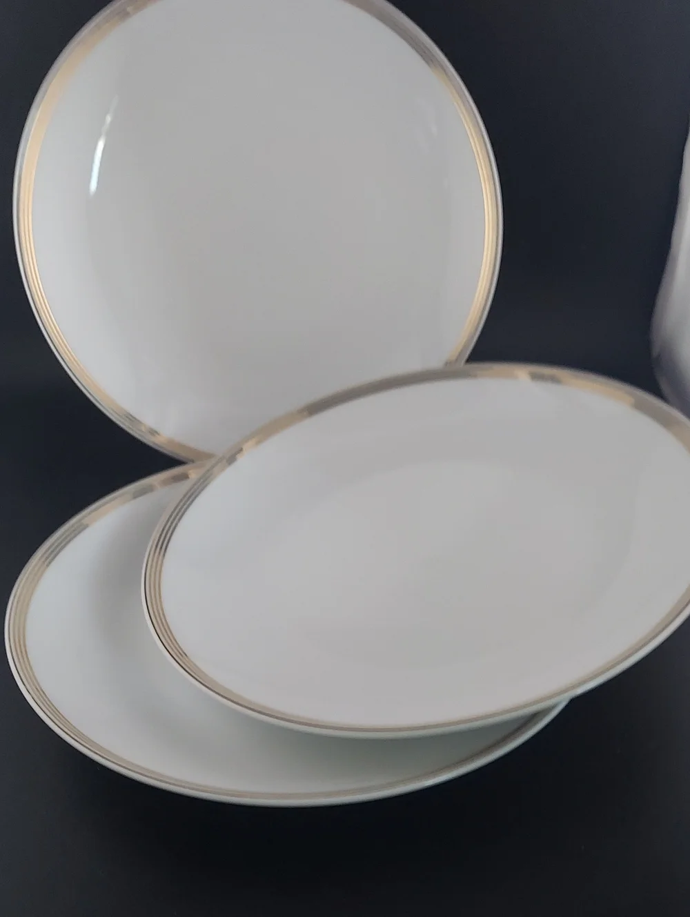 Martha Stewart Elegant White Dinner Plates with Gold Rim - Set of 3